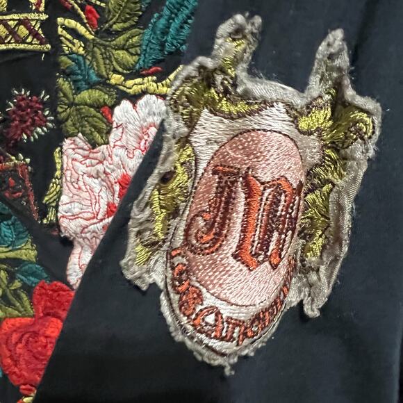 JW Johnny Was Tunic Top Large Embroidered Flowers Long Sleeve V Neck Black Crest - Picture 5 of 6